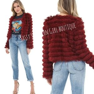 🆕⭐Wine red shaggy jacket